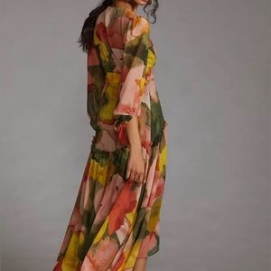 Anthropologie Hutch Chiffon Geo Wrap Maxi Dress